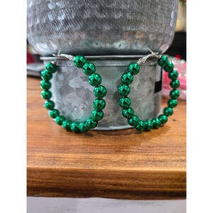 Chic Green Acrylic Beaded Hoop Earrings for Women